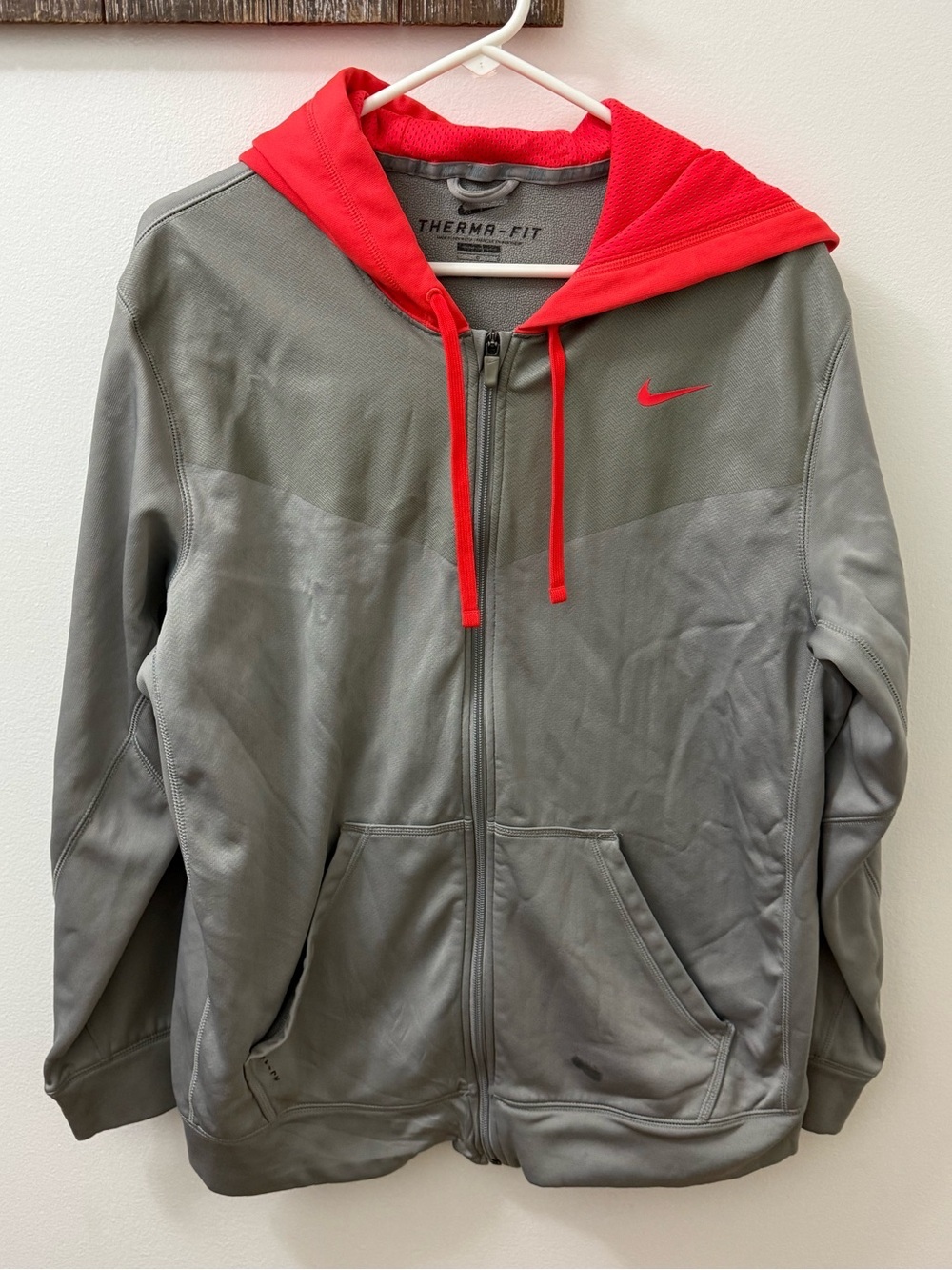 Nike Gray Zip Hoodie/Jacket with Red Hood & Accents